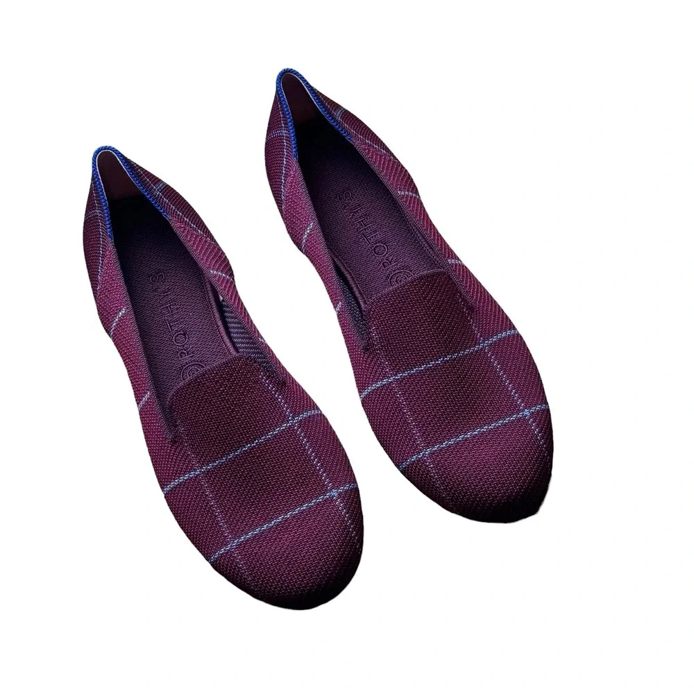 Rothy's The Plaid Slip On Loafer Lightweight Burgundy Grid Size W12.5 NWOB - Picture 5 of 10